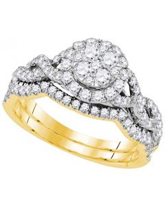 14K Yellow Gold Bridal Set Infinity Style 2pc Set 0.86cttw Diamonds Round Halo 9mm Wide(i2/i3, i/j)