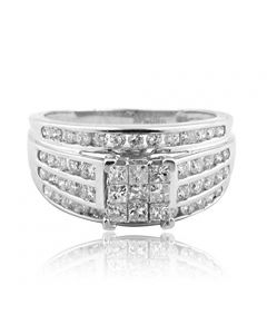 14K White Gold Bridal Wedding Ring 1.00ctw Princess Cut and Round 3 in 1 Style 10mm Wide(i2/i3, i/j)