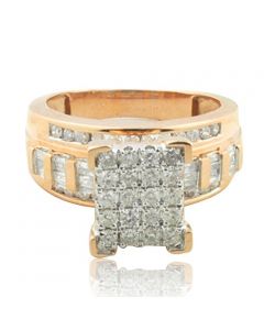 10K Rose Gold Wedding Ring 1.00ctw 12mm Wide Round and Baguette Diamonds (i2/i3, i/j)