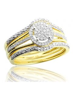 1/4cttw Diamond Wedding Rings Set 11mm Wide 10K Yellow Gold 3pc Set(i2/i3, i/j)