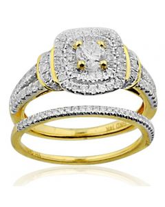 1.00ctw Bridal Wedding Ring Set 14K Yellow gold 0.30ctw 10mm Wide 2pc Set(i2/i3, I/j)