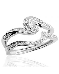 10K White Gold Bridal Set 1/3cttw Diamonds With Swirl 9mm Wide 2pc Set(i2/i3, i/j)