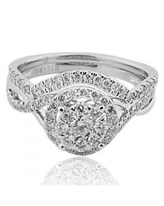 14K White Gold Bridal Wedding Set Halo Style 10mm Wide 0.88cttw 2pc (i2,i3, i/j)