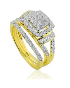 14K Yellow Gold 1.00ctw Wedding Ring Set Split Shoulder Halo Style 11mm Wide 2pc(i2/i3,i/j)