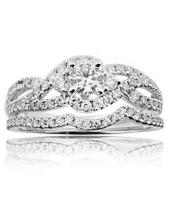 14K White Gold Bridal Wedding Ring Set 1.00ctw Diamonds Round 0.30ctw Solitaire 9mm Wide 2pc (i2/i3, i/3)