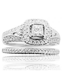 14K White Gold Princess Cut Diamond Wedding Set 7/8cttw 2pc Set 9mm Wide(i2/i3, i/j)