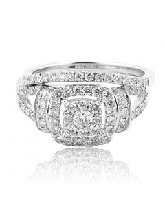 14K White Gold 1.00ctw Wedding Ring Set Split Shoulder Halo Style 11mm Wide 2pc(i2/i3,i/j)