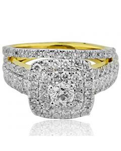 14K Gold Bridal Wedding Set 1.75cttw Diamond Double Halo Style 2pc Set 0.3ct Center(i2/i3, i/j)