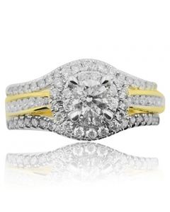 1.00ctw Diamond Wedding Ring 14K Yellow Gold Halo Style 1/3ct Center(i2/i3, I/j)