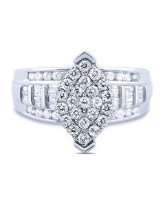 1.00ctw Diamond Bridal Wedding Ring Marquise Shaped Center Cluster 14mm Wide 10K White Gold(i2/i3, I/j)