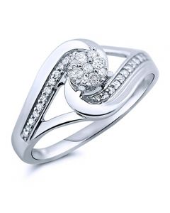 1/4ctw Diamond Bridal Engagement Ring 10K White Gold Swirl and Split Sides(i2/I3, i/j)