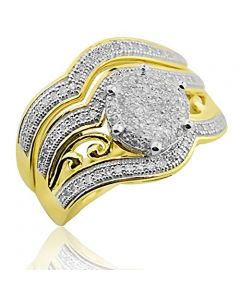 10K Gold Wedding Ring Set 3/8cttw Pave Diamonds 14mm Wide 2pc Set(i2/i3, I/j)