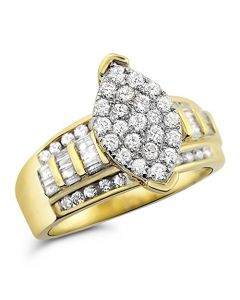 1.00ctw Diamond Bridal Wedding Ring Marquise Shaped Center Cluster 14mm Wide 10K Gold(i2/i3, I/j)