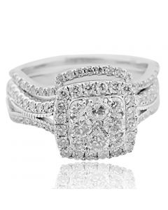 1.25ctw Diamond Wedding Set Rings 14K White gold Cushion Shaped Ornate 12mm Wide(i2/i3, I/j)
