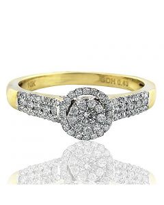 Diamond Halo Engagement Ring Promise Ring For Her 10K Yellow Gold 0.43ctw(i2/i3,i /j)