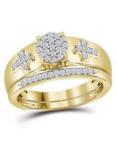 10K Gold Bridal Set With Crosses on Sides 1/4cttw Diamonds(i2/i3, I/j)