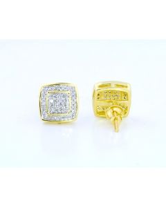 10k Yellow Gold Cushion Shaped Stud Earrings with 0.26cttw Diamonds 9mm Wide
