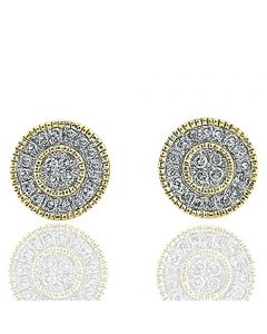 0.14 Cttw Pave Diamonds Round Stud Earrings 10k Yellow Gold Screw Back 6.5mm wide