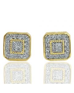 12mm Wide 1/4 Cttw Diamond Stud Earrings for Mens In 10k yellow Gold Pave Set