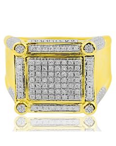 10K yellow Gold Large Mens Fashion Ring with 0.64cttw real Diamonds