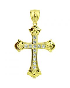 Yellow Gold-Tone Silver Cross Charm Mens With CZ 48mm