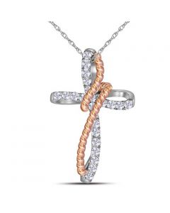 Cross Charm Two Tone With Necklace Rose Tone Silver 26mm Rope Collection