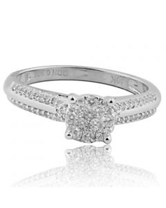 10k White Gold Round Cluster Engagement Ring with 0.30 Cttw Diamonds