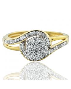 10k Yellow Gold Swirl Halo Engagement ring with 1/4 Cttw Diamonds