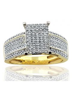 10k Yellow Gold 0.30 Cttw Diamonds Rectangle top Wedding or Cocktail Ring 11mm