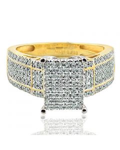 10k Yellow Gold 0.29 Cttw Diamonds Rectangle top Wedding Ring 11mm Wide