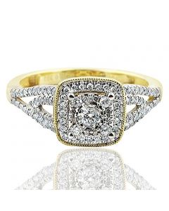 10k Yellow Gold Vintage Diamond Halo Engagement Ring 0.35 Cttw