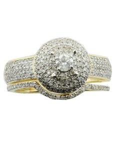 10k Yellow Gold Double Halo Cluster Bridal Set with 0.6Cttw Diamonds 12mm Wide