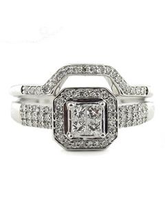 0.50ctw Diamond Vintage Wedding Ring Set 10K White Gold Princess Cut