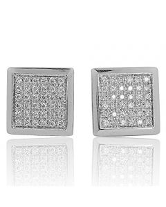 Diamond Earrings Mens Square Shaped 14k White Gold Push Back 9mm Wide(i2/i3, i/j)