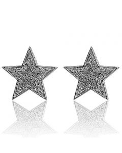 Star Earrings Sterling Silver With Diamonds 0.05ctw 5 Point Star Screw Back(i2/i3, i/j)