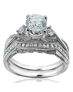 14K White Gold Bridal Set Wedding Rings 1.15ctw Diamonds Round Solitaire 0.82ctw (i1/i2,i/j)
