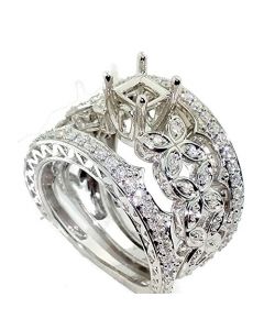 14K White Gold Wedding Set Semi Mount Fits 1ct Round 0.60ct (i1/i2, h/i)