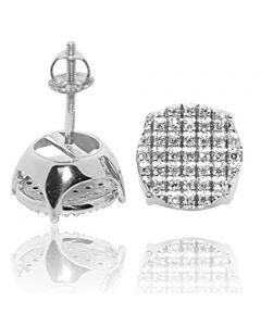 Real Diamond Earrings Round Cluster 10mm 0.22ctw Pave Set White Gold-Tone Silver