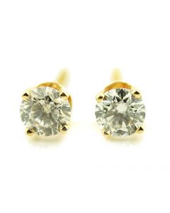 1.00ct Diamond Stud Earrings 14K Yellow Gold Single Diamond 5mm Wide Push Back