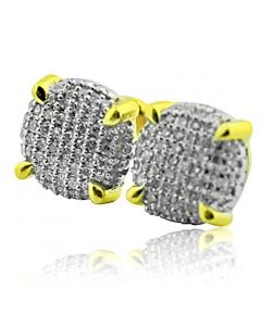 0.35ct Diamond Cube Earrings 10K Yellow Gold 9mm Wide Screw Back Round