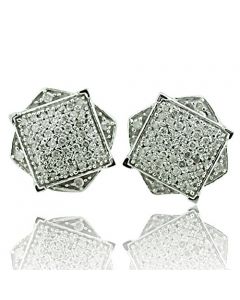 8.5mm Wide Round Stud Earrings 0.23ctw Diamonds 10K White Gold Screw Back