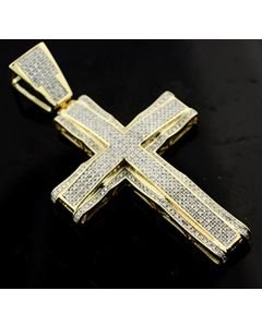 Diamond Cross Real Gold 10K Mens 2.5 Inch Tall 1.15ctw Pave Set Mens Cross Charm