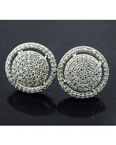 Mens Natural Diamond Earrings 12mm Wide Disc Round Shaped Pave Set Screw Back