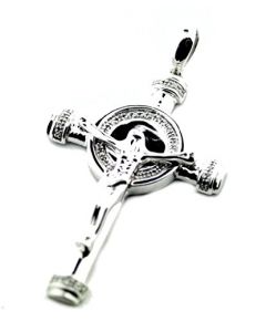 10K White Gold Natural Diamond Cross Pendant Mens Crucifix 45mm 1.75 Inch Approx 