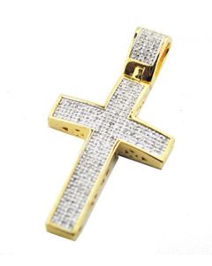 Genuine Diamond Cross Charm Mens or Womens 1/4ctw Diamonds Pave Set 40mm Gold-Tone Silver (i2/i3, j/k)