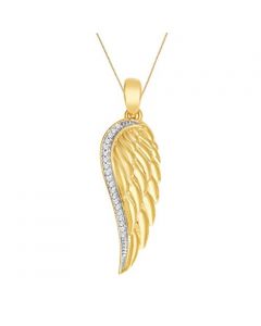 10K Yellow Gold Angel Wing Pendant and Necklace Set 0.06ctw.