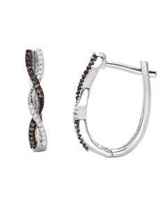10K White Gold Infinity Style Hoop Earrings Cognac and White Diamonds 0.15ctw (i2/i3, i/j)