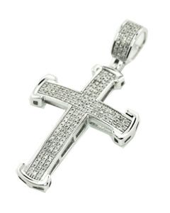 10K White Gold Diamond Cross For Men Charm Pendant 1/3ctw 40mm appxo 1.57 Inch (i2/i3, j/k)