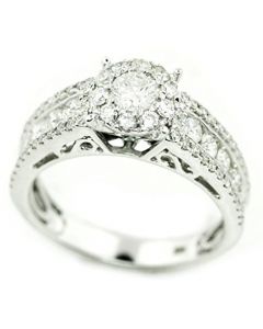 14K White Gold Natural Diamond Engagement Ring 1.25ctw Round Diamonds Cathedral Style (i2/i3, I/j)