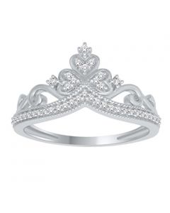 10K White Crown Ring Natural Diamond 0.12ctw Pave Set Ladies Fashion Statement Ring 